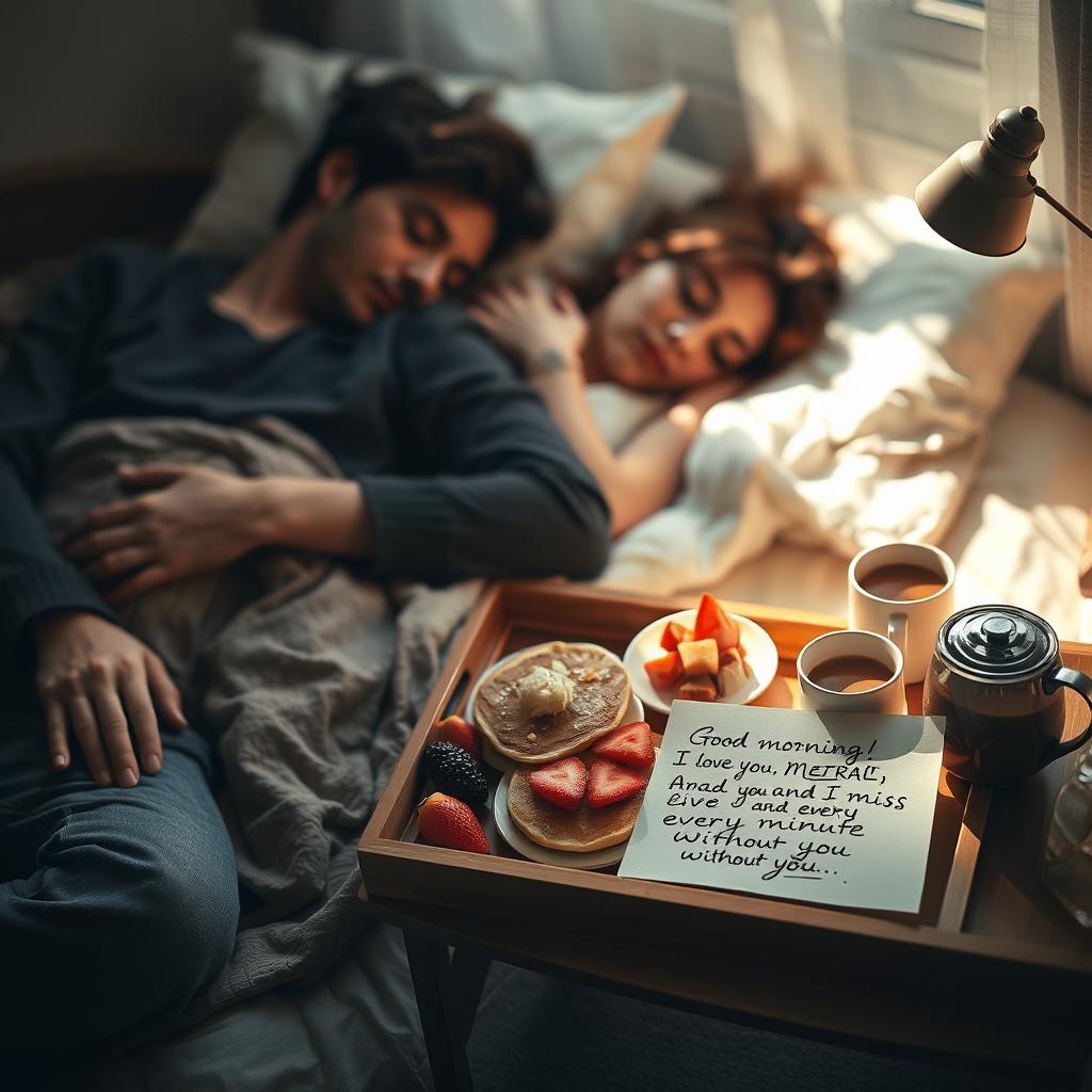 A warm and cozy scene featuring a person sitting beside their loved one who is peacefully sleeping