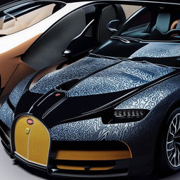 A sleek Bugatti car enhanced with detailed batik design.