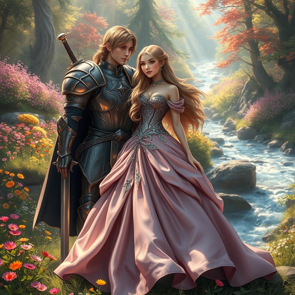 A captivating scene featuring a brave guardian and a stunning princess