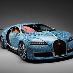 A sleek Bugatti car enhanced with detailed batik design.