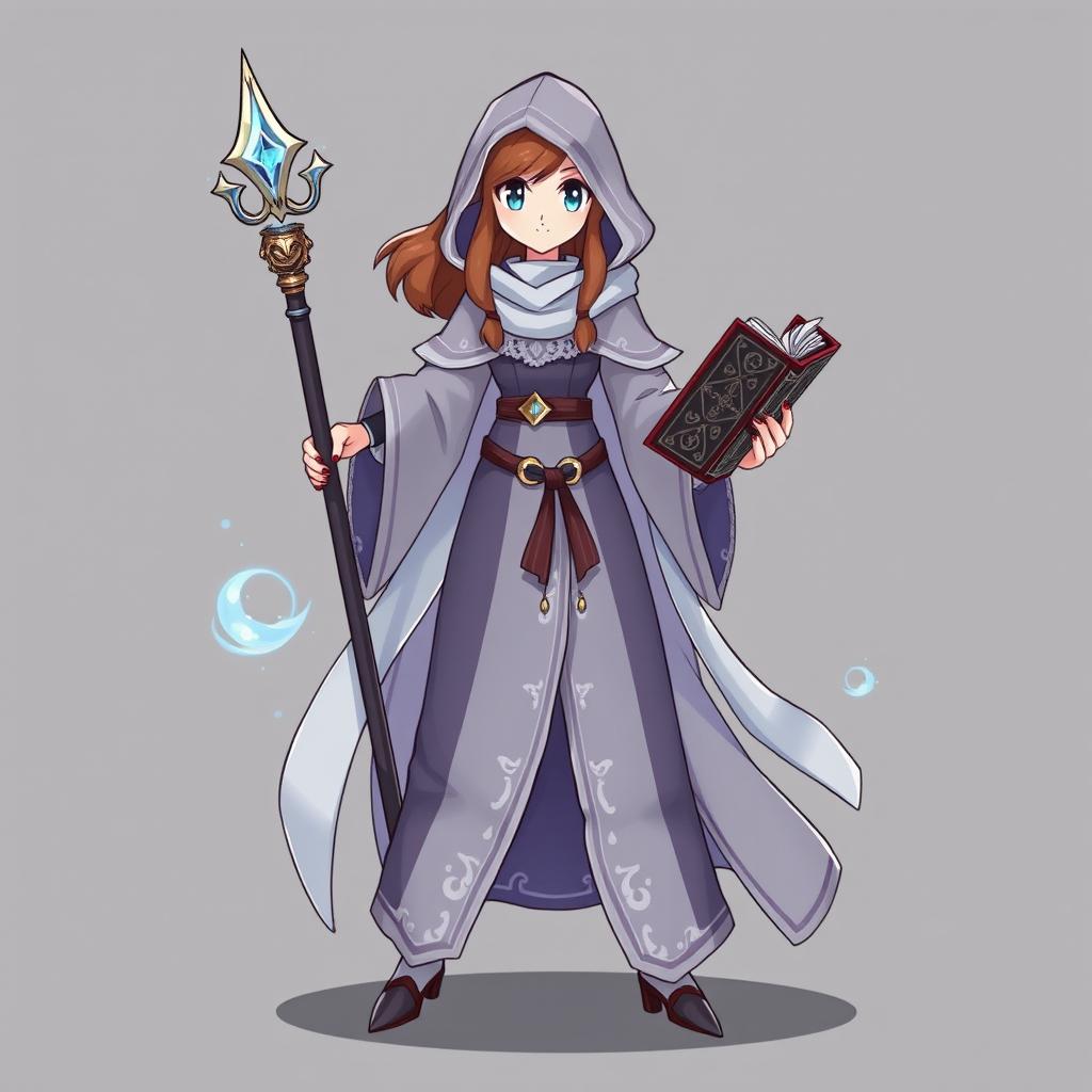 A character sprite for a Pokémon trainer in a 4th generation style, inspired by a D&D sorceress