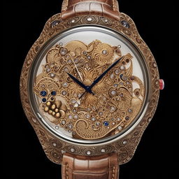 An extravagant wristwatch showcasing detailed designs inspired by Indonesian culture.