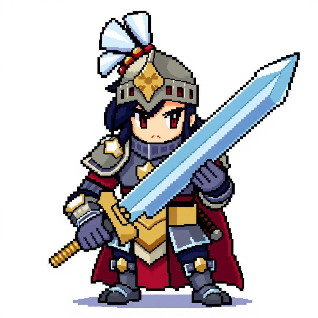 A pixel art sprite of a Pokémon Trainer styled for Pokémon Essentials, inspired by a Dungeons & Dragons warrior