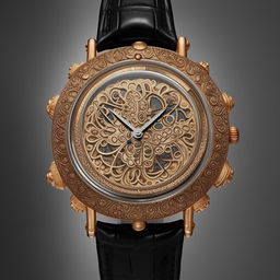 An extravagant wristwatch showcasing detailed designs inspired by Indonesian culture.