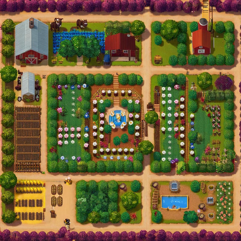 Vibrant Farm Scene with Colorful Flowers and Charming Cottages ...