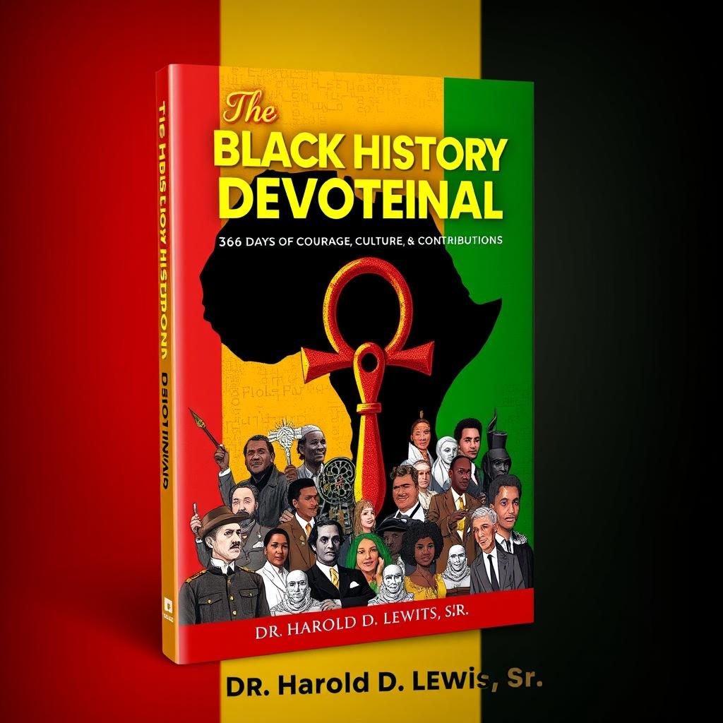 A compelling book cover design for 'The Black History Devotional: 366 Days of Courage, Culture, and Contributions' by Dr