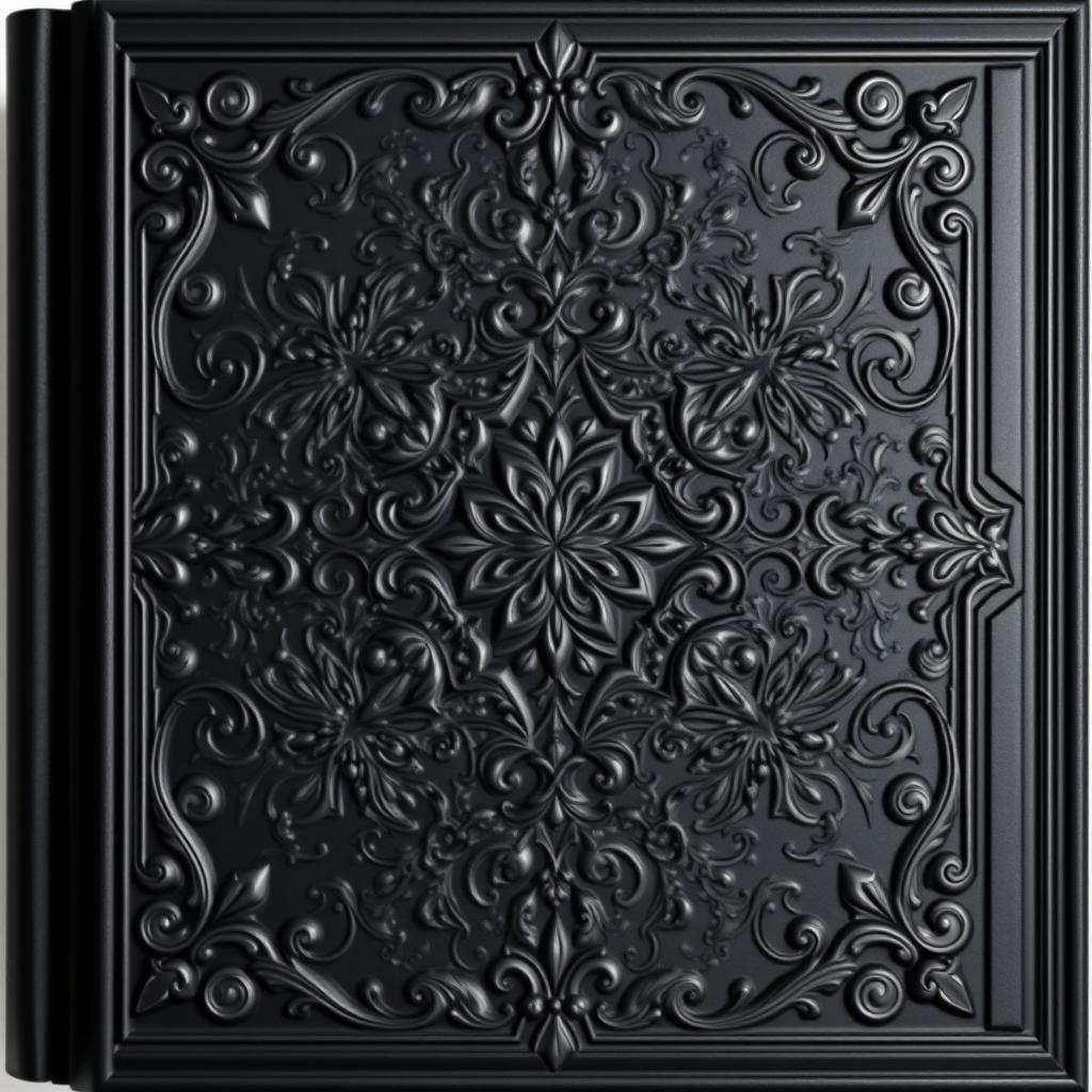 An impressive book cover design featuring a striking embossed black background that conveys sophistication and mystery