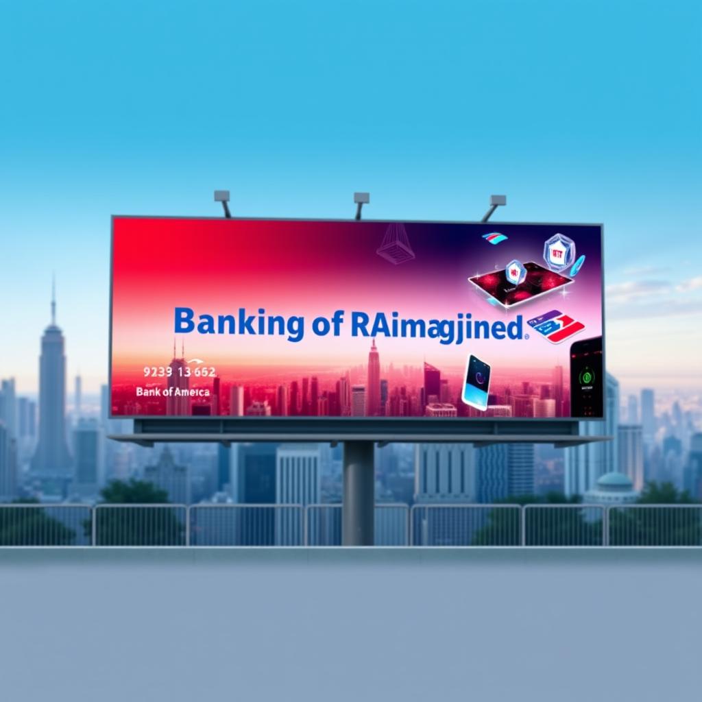 A vibrant and modern billboard design for Bank of America featuring the slogan "Banking Reimagined"