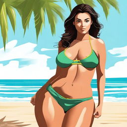 A high-quality digital art featuring a voluptuous woman in a bikini