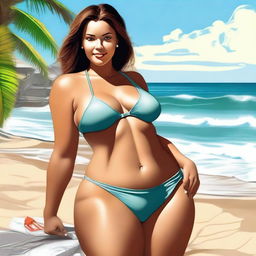 A high-quality digital art featuring a voluptuous woman in a bikini