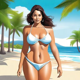 A high-quality digital art featuring a voluptuous woman in a bikini