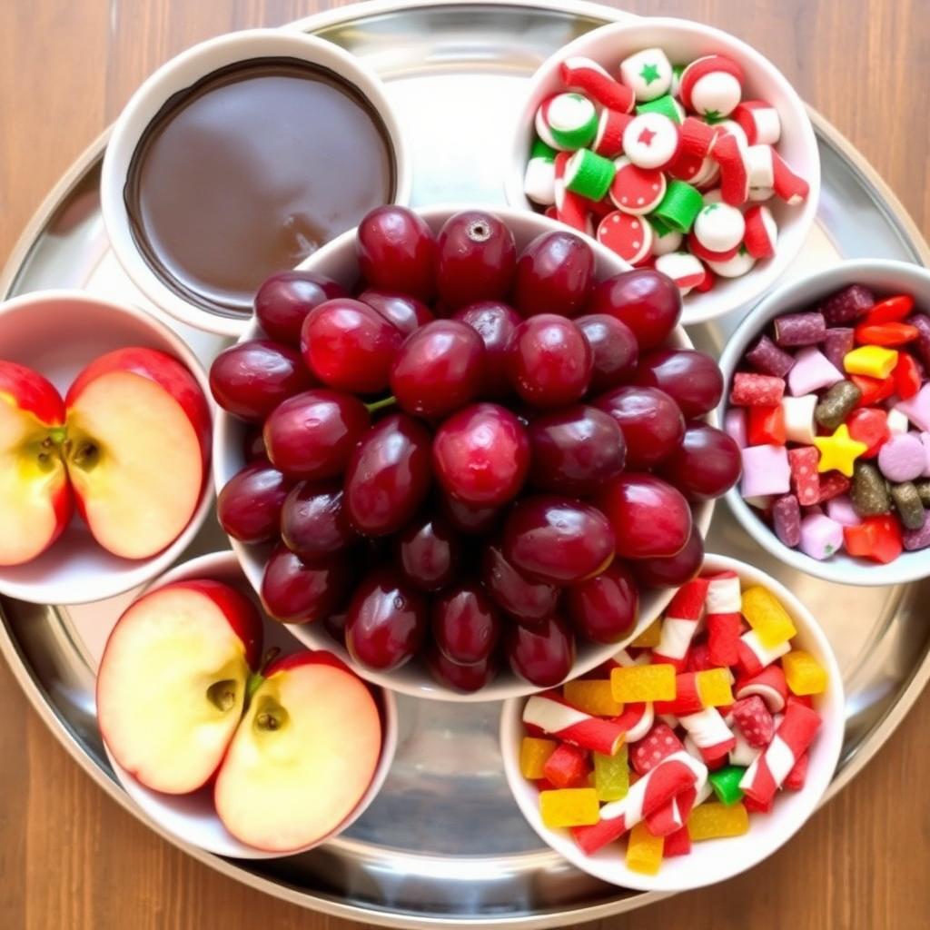 A charming image of a tray with five bowls arranged in a circle