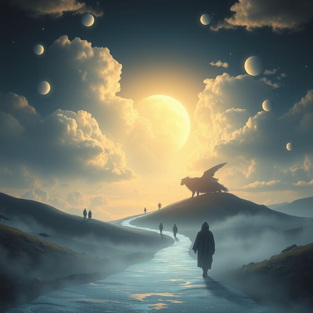 A stunning and surreal depiction of Barzakh, illustrating the concept of an intermediate realm between the earthly and the spiritual