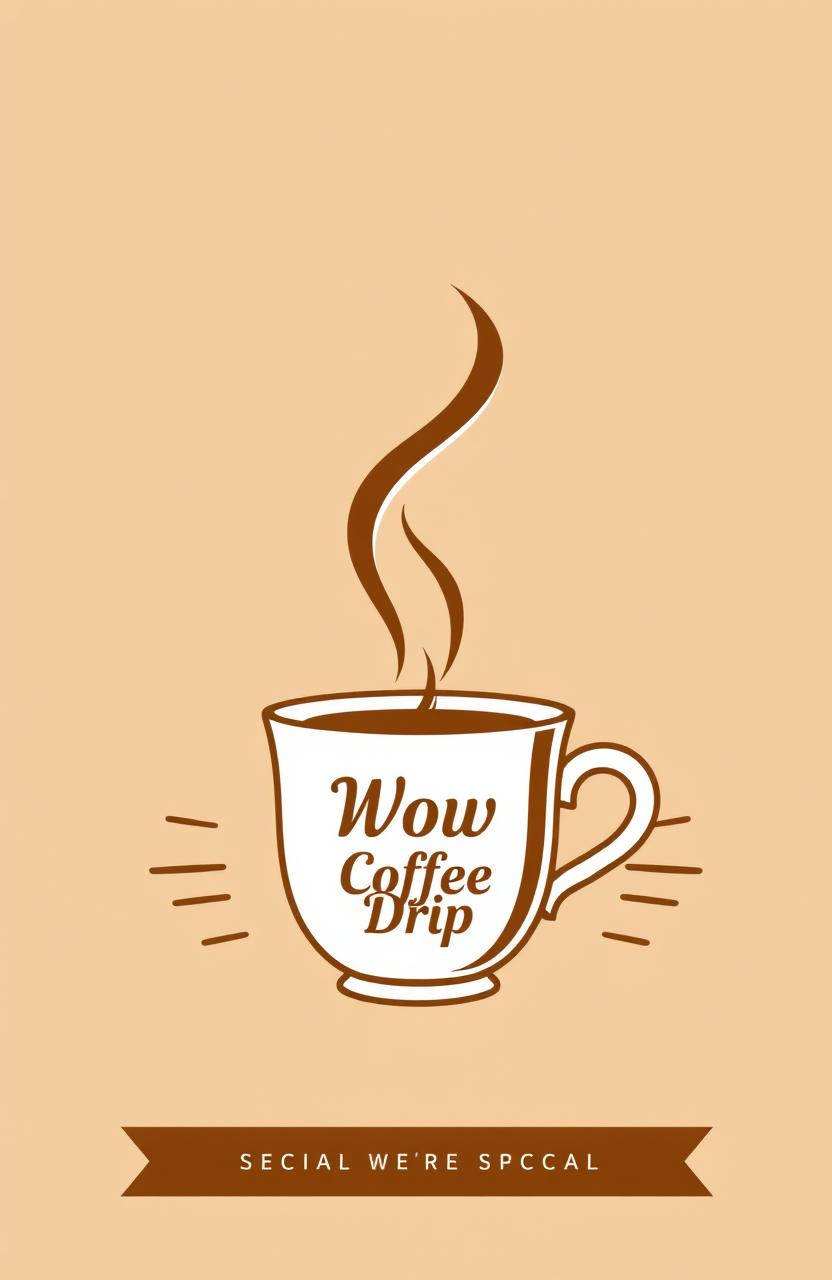 A vintage modern design featuring a special icon of a coffee cup, prominently displaying the text "WoW Coffee Drip"