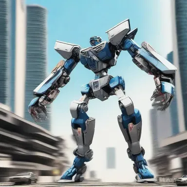 As the giant mecha took flight, its anti-torque rotor spun rapidly to keep the machine balanced in the air.