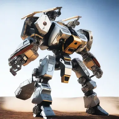 As the giant mecha took flight, its anti-torque rotor spun rapidly to keep the machine balanced in the air.