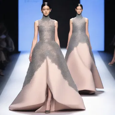 The avant-garde designer showcased a striking avant-garde gown embellished with miniature anti-torque rotors, creating a truly unique fashion statement.