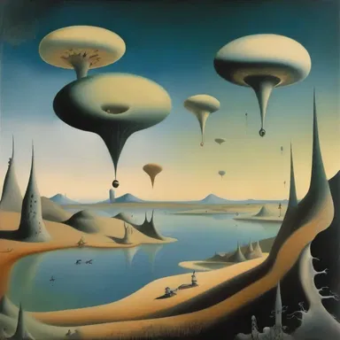 The surrealist painting depicted a dreamlike landscape where floating anti-torque rotors powered the ethereal creatures.