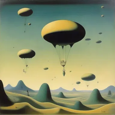 The surrealist painting depicted a dreamlike landscape where floating anti-torque rotors powered the ethereal creatures.