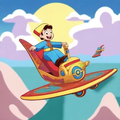 In the animated series, the whimsical character rode a magical flying carpet propelled by an anti-torque rotor.