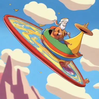 In the animated series, the whimsical character rode a magical flying carpet propelled by an anti-torque rotor.