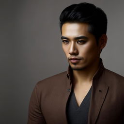 A handsome Indonesian man with mixed Arab and Korean features.