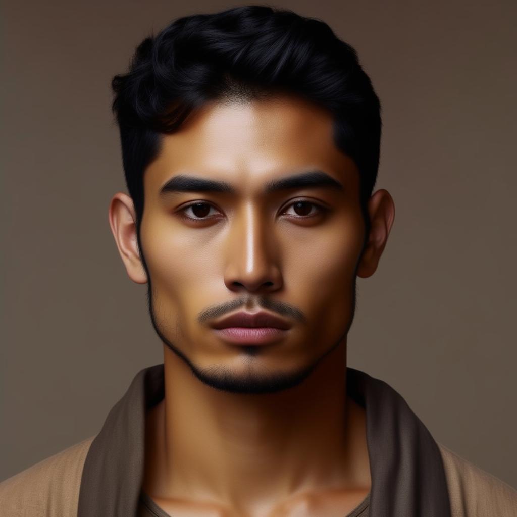 A handsome man with mixed Arab, Indonesian, and Japanese features.