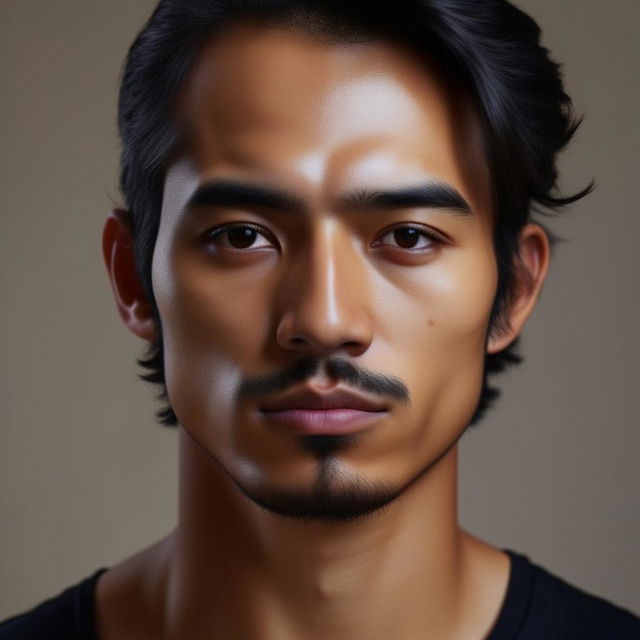 A handsome man with mixed Arab, Indonesian, and Japanese features.