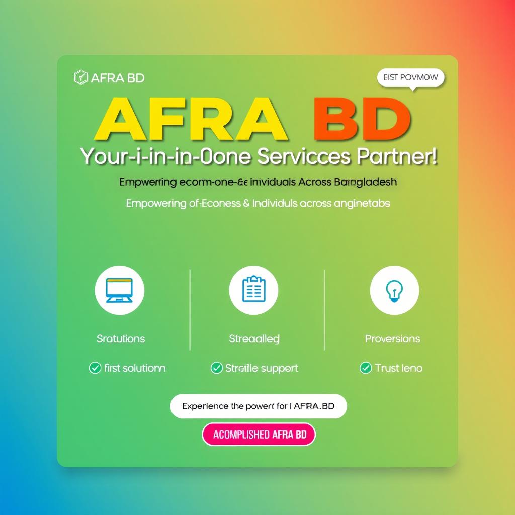 A vibrant promotional web banner showcasing AFRA BD, the all-in-one digital service partner
