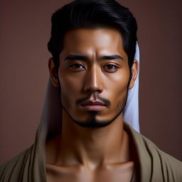 A handsome man with mixed Arab, Indonesian, and Japanese features.