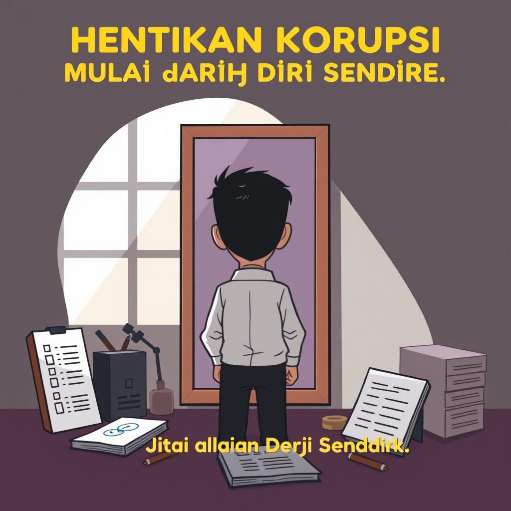 An impactful illustration depicting the message 'Hentikan Korupsi, Mulai dari Diri Sendiri'