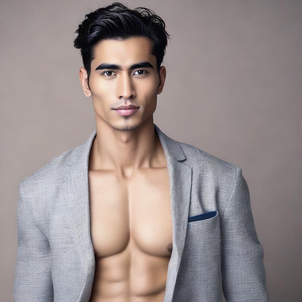 A handsome man with mixed Arab, Indonesian, and Japanese features.