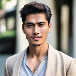 A handsome man with mixed Arab, Indonesian, and Japanese features.