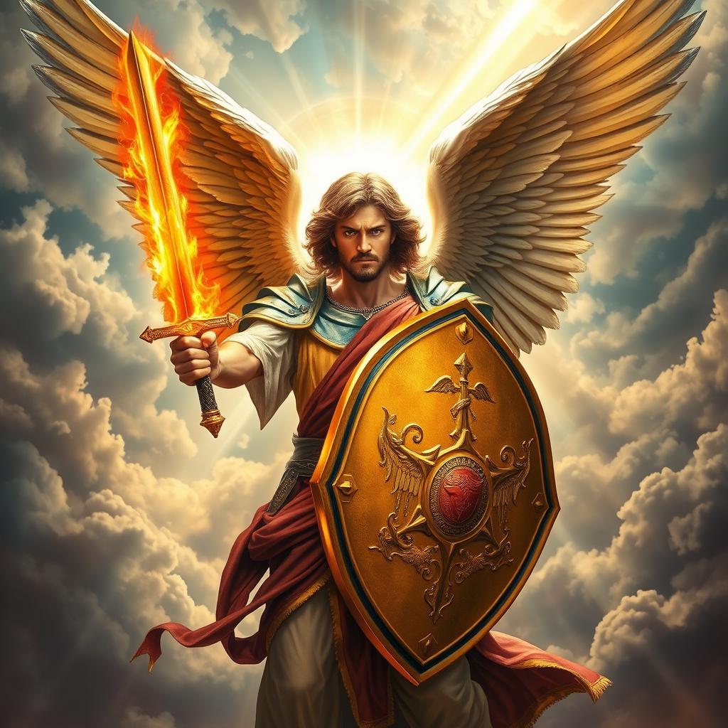 A majestic depiction of the archangel Michael, embodying a warrior spirit