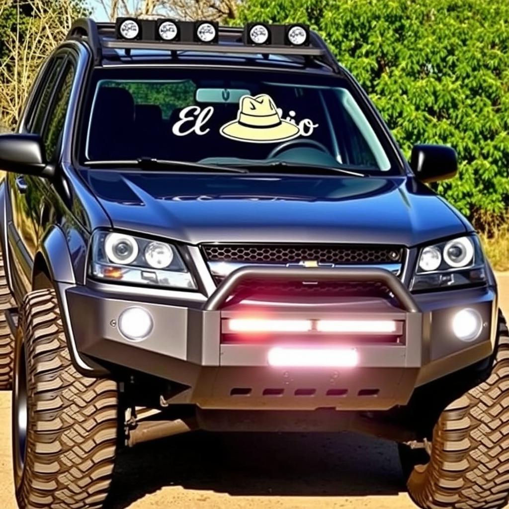 A modified 2007 Chevrolet Grand Vitara in a sleek gray color (Gris), with mud terrain tires sized R 16 inches