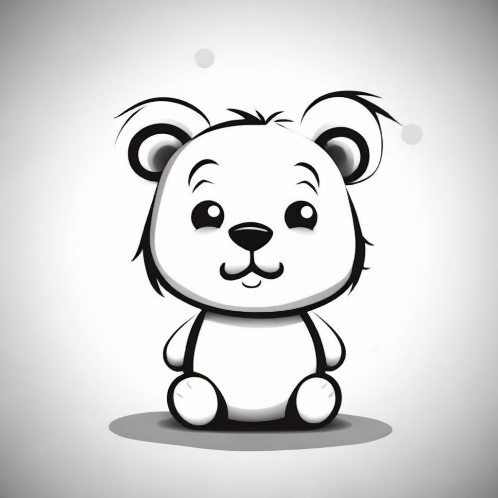 A cute, cartoon-like vector illustration of a bear, suitable for children, in black and white with an easy, simple design.