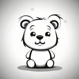 A cute, cartoon-like vector illustration of a bear, suitable for children, in black and white with an easy, simple design.