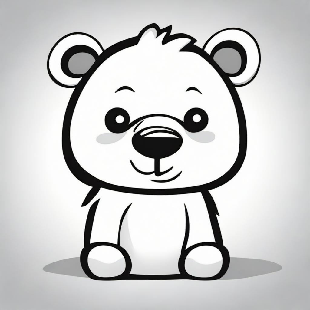 A cute, cartoon-like vector illustration of a bear, suitable for children, in black and white with an easy, simple design.