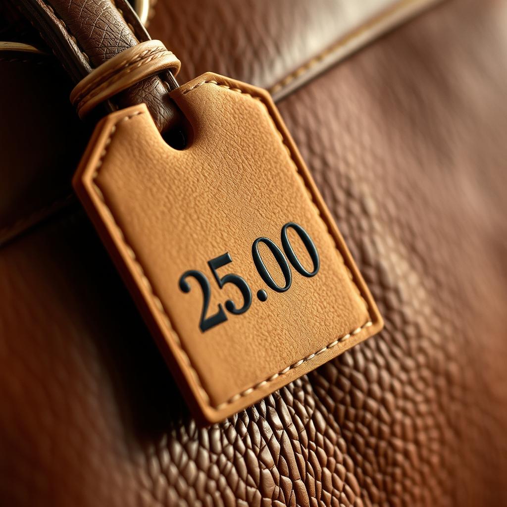 A close-up of a stylish and elegant price tag on a luxurious item, prominently displaying the amount 25