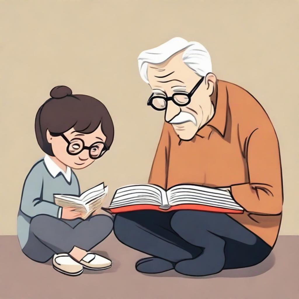 An illustrative representation of 'People's intellect isn't tied to their age'. Visually portray an eager elderly person learning from a book and a disinterested young individual ignoring one, denoting wisdom is not determined by age.