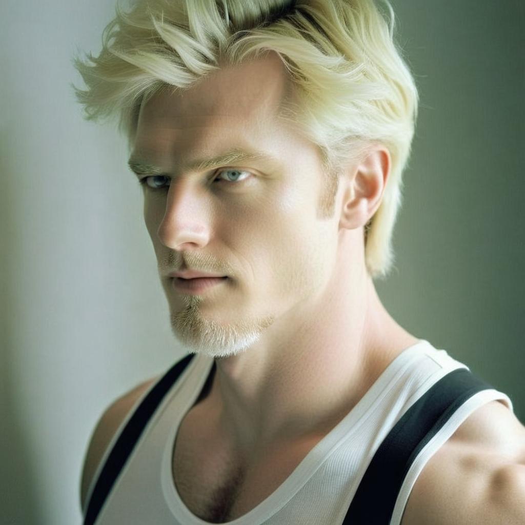 Make the man more muscled and rougher face