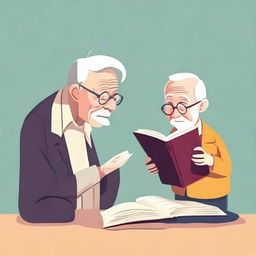 An illustrative representation of 'People's intellect isn't tied to their age'. Visually portray an eager elderly person learning from a book and a disinterested young individual ignoring one, denoting wisdom is not determined by age.