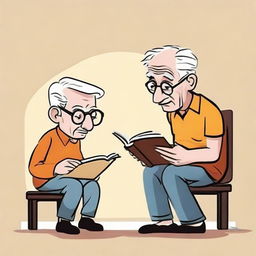 An illustrative representation of 'People's intellect isn't tied to their age'. Visually portray an eager elderly person learning from a book and a disinterested young individual ignoring one, denoting wisdom is not determined by age.