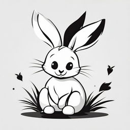 A cute, cartoon-style vector illustration of a rabbit, designed for children, in monochromatic black and white.