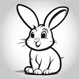 A cute, cartoon-style vector illustration of a rabbit, designed for children, in monochromatic black and white.