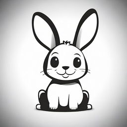 A cute, cartoon-style vector illustration of a rabbit, designed for children, in monochromatic black and white.