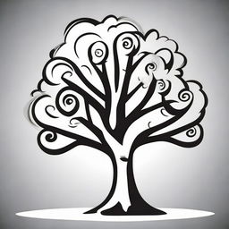 A simple and playful black and white cartoon vector illustration of a tree, designed specifically for children.