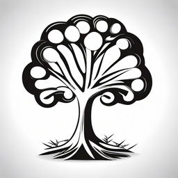 A simple and playful black and white cartoon vector illustration of a tree, designed specifically for children.