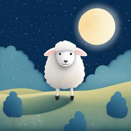 A high-quality digital art image designed as a book cover, featuring a simple, charming sheep set against the backdrop of a serene night sky