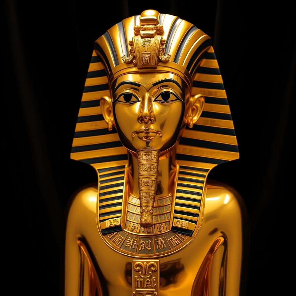 A stunning and detailed gold statuette of Tutankhamun, the famous ancient Egyptian pharaoh